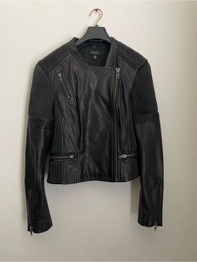 Muubaa Penza Black Corded Leather Biker Moto Jacket Women’s Size 6